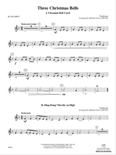 Three Christmas Bells (I. Ukranian Bell Carol, II. Ding Dong! Merrily on High, III. Jingle Bells): 1st B-flat Trumpet