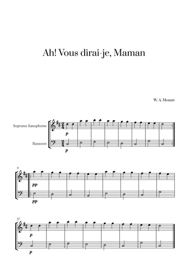 W. A. Mozart - Ah! Vous dirai-je, Maman for Soprano Saxophone and Bassoon