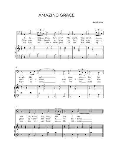 AMAZING GRACE - for piano and baritone in C major