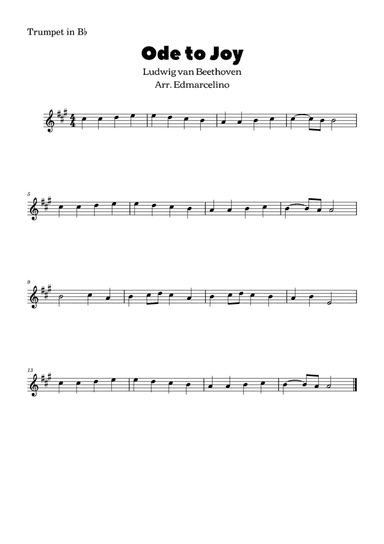 Ode to Joy - Eeasy to Trumpet in Bb