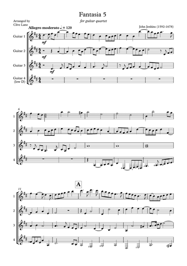 Jenkins Fantasia 5 for guitar quartet