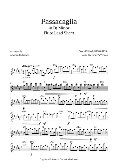 Passacaglia - Easy Flute Lead Sheet in Ebm Minor (Johan Halvorsen's Version)