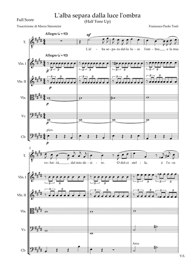 L'Alba separa dalla luce l'ombra - High Voice and String Quintet - (in E) - Full Score and Parts Set