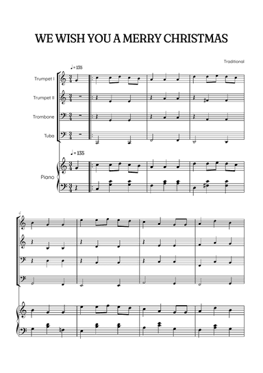 We Wish You a Merry Christmas for Brass Quartet & Piano • easy Christmas sheet music