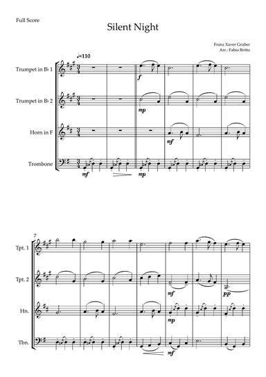 Silent Night (Christmas Song) for Brass Quartet