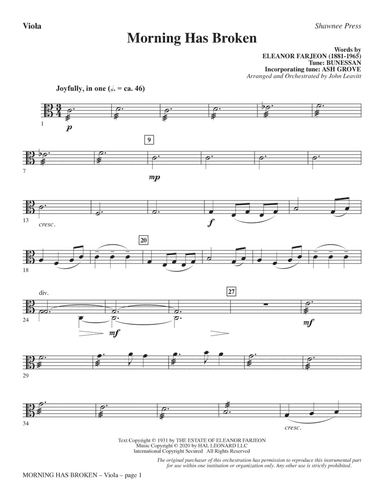 Morning Has Broken (New Edition) (arr. John Leavitt) - Viola
