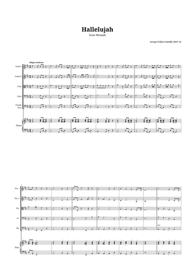 Hallelujah by Handel for String Quintet and Piano