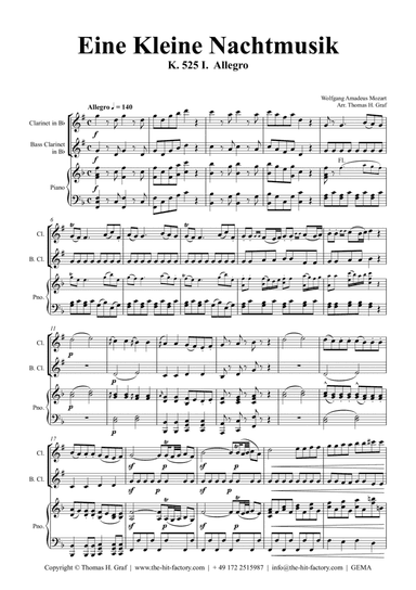 Eine Kleine Nachtmusik - Allegro - W.A. Mozart - Piano Trio Cl/BCl