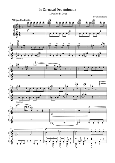 C.Saint-Saens - Le Carnaval Des Animaux, II. Poules Et Coqs – For Piano Solo Original