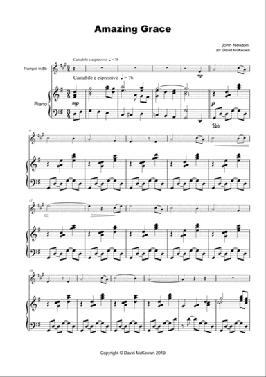 Amazing Grace, Concert Solo for Trumpet and Piano