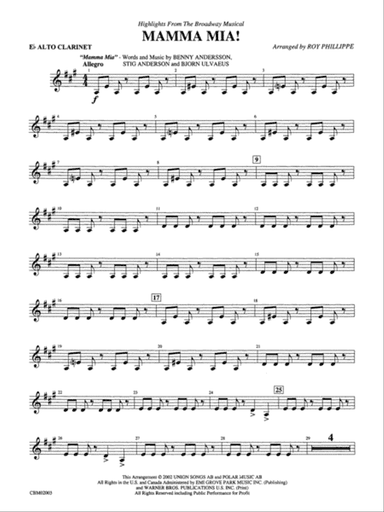 Mamma Mia! -- Highlights from the Broadway Musical: E-flat Alto Clarinet