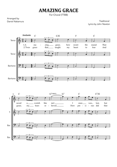 Amazing Grace (for Choral - TTBB)