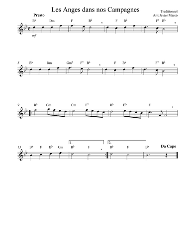 Christmas Carols for Alto Recorder: Les Anges dans nos Campagnes