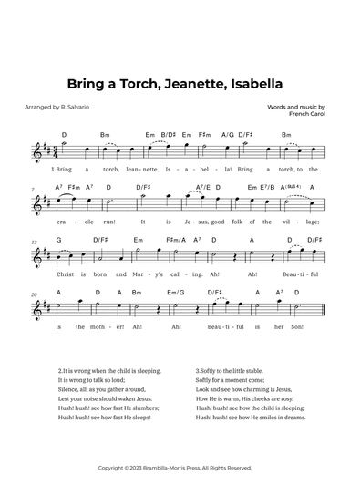Bring a Torch, Jeanette, Isabella (Key of D Major)