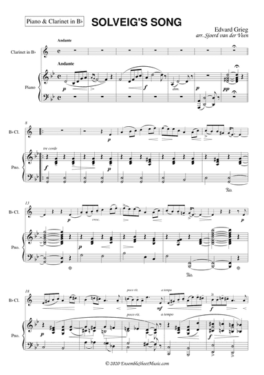 Solveig's Song for Piano & Clarinet