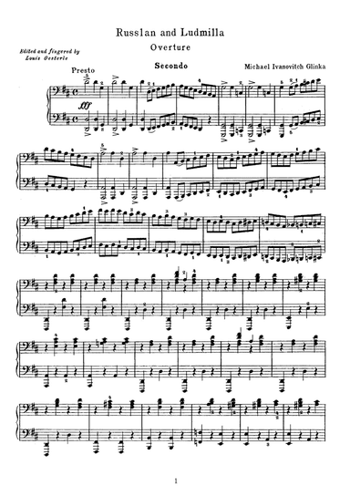 Glinka Russlan and Ludmilla Overture, for piano duet(1 piano, 4 hands), PG811