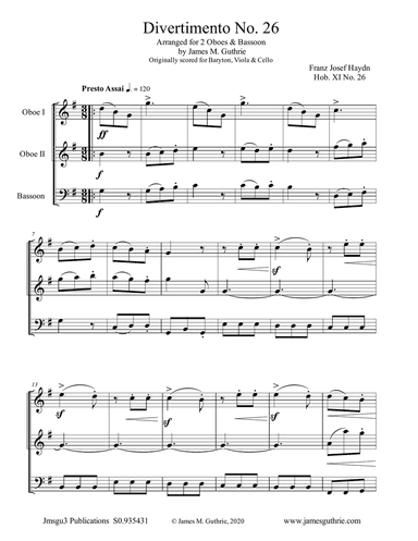 Haydn: Divertimento No. 26, Trio for Oboe Duo & Bassoon