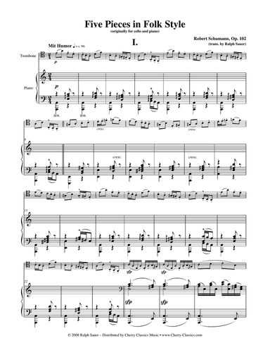 Five Pieces in Folk Style, Opus 102 for Trombone & Piano