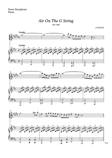 Bach - Air on The G String for Tenor Sax and Piano (Easy Arrangement)