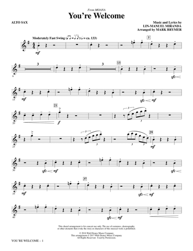 You're Welcome (from Moana) (arr. Mark Brymer) - Alto Sax