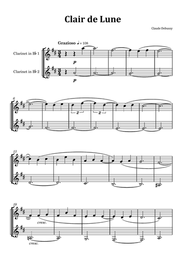 Clair de Lune by Debussy - Clarinet Duet
