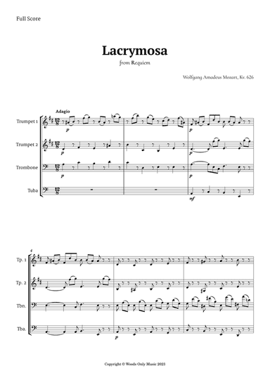 Lacrymosa by Mozart for Brass Quartet