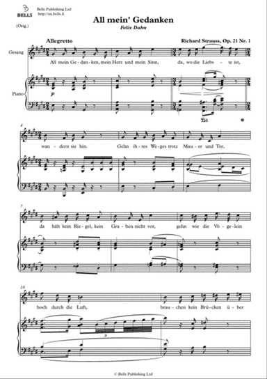 All mein' Gedanken, Op. 21 No. 1 (Original key. E Major)