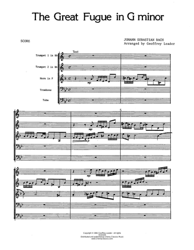 Great Fugue in G Minor for Brass Quintet