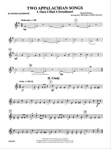 Two Appalachian Songs (I. "Once I Had a Sweetheart," II. "Cindy"): B-flat Tenor Saxophone