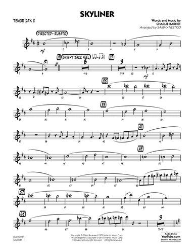 Skyliner (arr. Sammy Nestico) - Tenor Sax 2