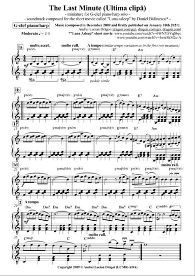 The Last Minute (Ultima clipa) - miniature for G-clef piano/harp solo (soundtrack composed for the s