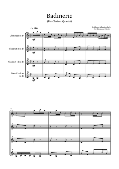 Badinerie by J. S. Bach (For Clarinet Quartet)
