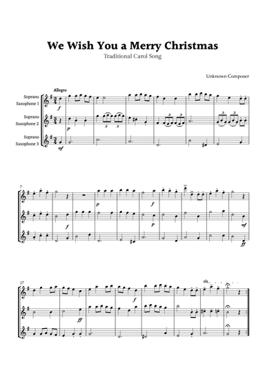 We Wish you a Merry Christmas for Soprano Saxophone Trio