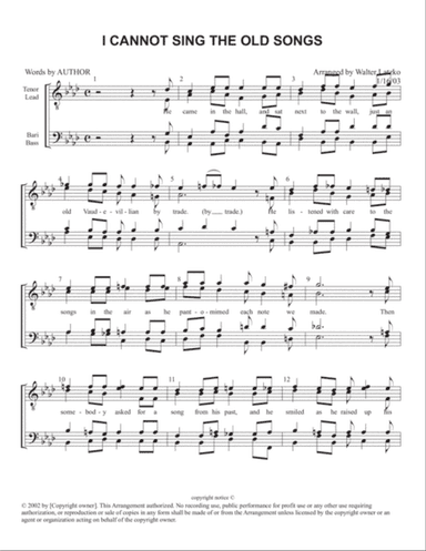 I CANNOT SING THE OLD SONGS