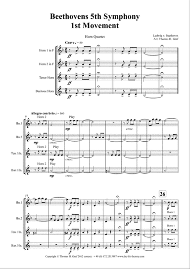 Beethovens 5th Symphony - 1st Movement - Horn Quartet - Arrangement: Thomas H. Graf