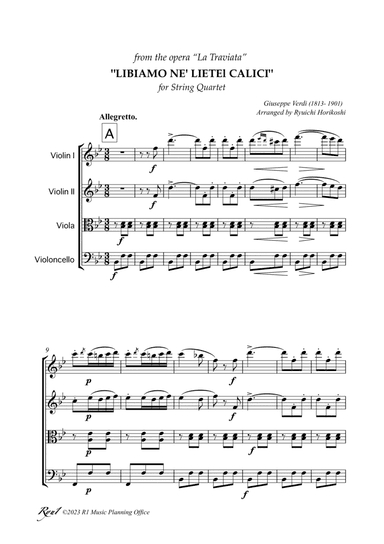 "Libiamo ne' lieti calici" for String Quartet+