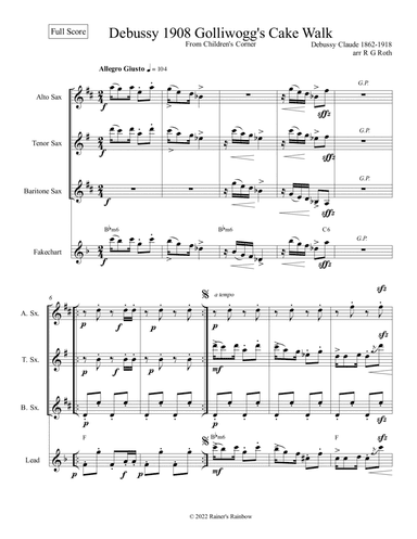 Debussy Golliwogs Cakewalk For Sax Trio