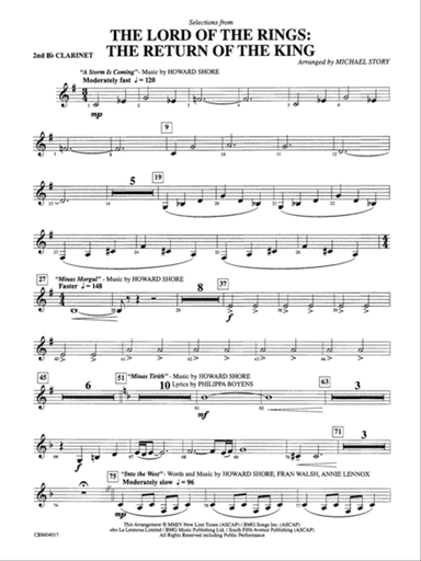 The Lord of the Rings: The Return of the King, Selections from: 2nd B-flat Clarinet