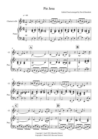 Pie Jesu (from Requiem) for Clarinet and Piano