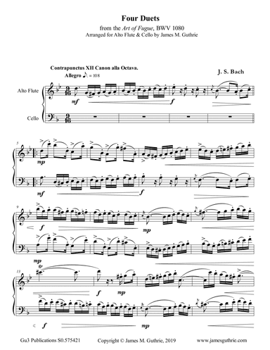 Bach: Four Duets from the Art of Fugue for Alto Flute & Cello