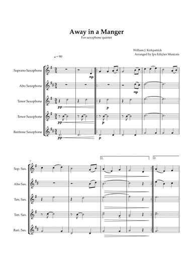 Away in a Manger for Saxophone Quintet