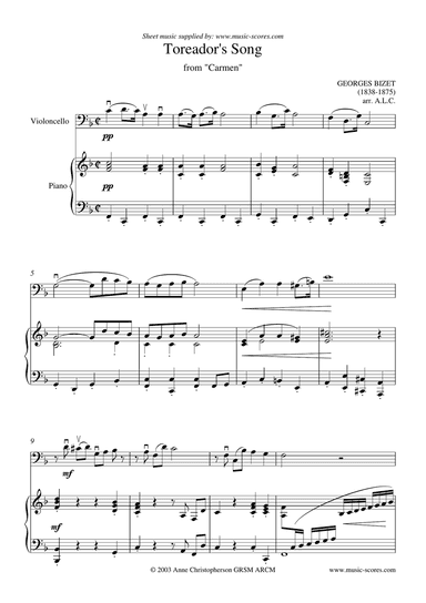 The Toreador Song from Carmen (short version) - Cello and Piano