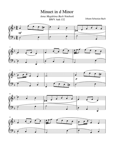 Bach: Minuet in d Minor (BWV Anh. 132) - For Easy Piano