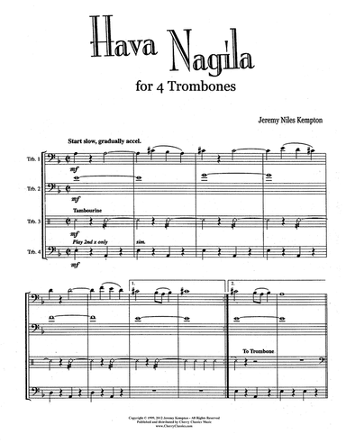 Hava Nagila Israeli Folk Song for Trombone Quartet