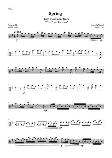 Spring - The Four Seasons for Viola Solo (G Major)