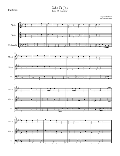 Ode To Joy (from Beethoven's 9th Symphony) for String Trio