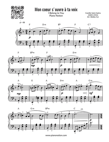 Mon coeur s'ouvre à ta voix - I Belong to You (Piano Solo)
