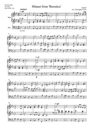 Minuet From Berenice arranged for Organ Solo