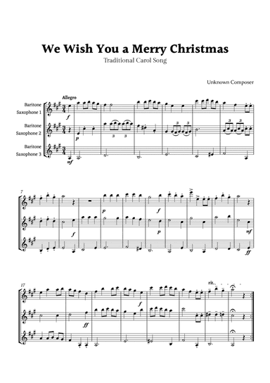 We Wish you a Merry Christmas for Baritone Saxophone Trio