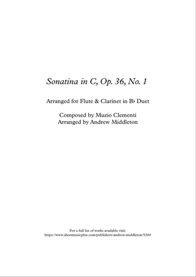 Sonatina in C, Op. 36 No. 1 for Flute and Clarinet Duet